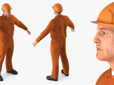  Builder Wearing Orange Coveralls Rigged for Cinema 4D 