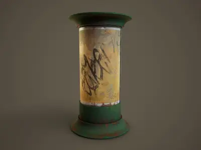 Weathered Advertising Column PBR Game Ready Low-poly 3D model