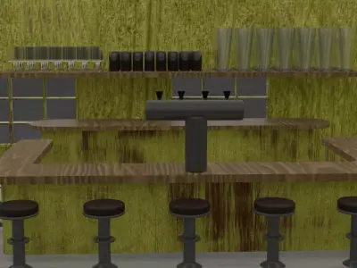 Rustic Diner Interior with Bar and Seating Free 3D model