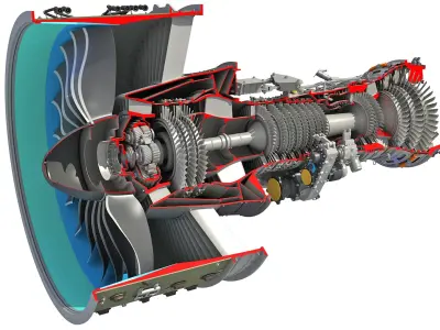  Full and Cutaway Turbofan Engine 