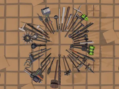 50 Low Poly Bludgeons Low-poly 3D model