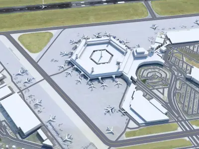 Berlin Tegel Airport 10km Low-poly 3D model