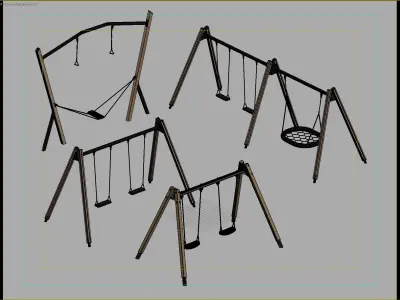 Versatile Wooden Swing Set Collection 3D model