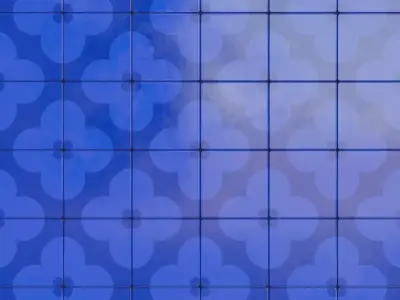 Modern High-Gloss Electric Blue Retro Floral Tiles PBR Seamless Texture