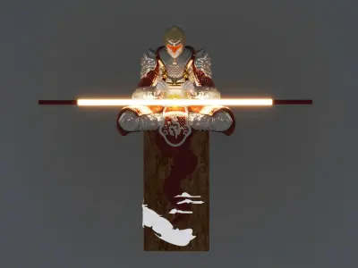 Monkey King Sun Wu Kong Sitting Sculpture Statue 3D model 3D model