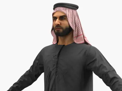  Arabian Man in Black Kandura A Pose 
