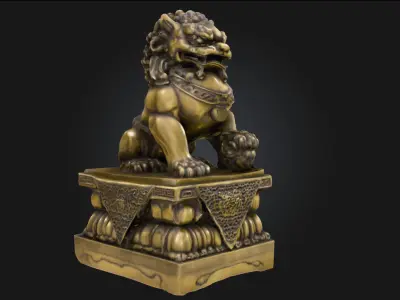 Guardian Lion Statue  Traditional Protector Sculpture 3D model