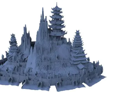 Island fortress Chinese Architecture Full fortress 3D model