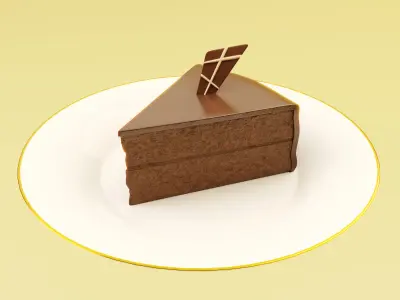Chocolate Cake with Plate and Fork Free 3D model