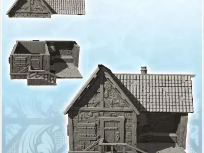 Medieval blacksmiths workshop with outdoor forge under canopy an 3D print model