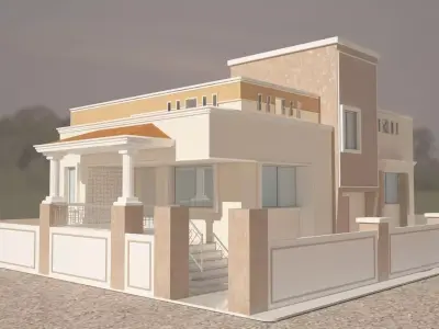 Exterior house with fence 3D model