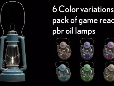 6 colors painted kerosene oil lamp Low-poly 3D model