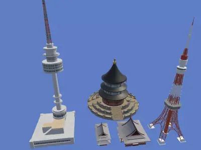 Asian Building Pack Japan China Korea Low-poly 3D model