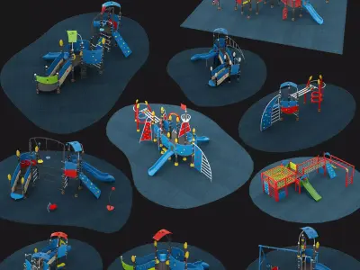 Outdoor Playground Collection 10 piece Set 3D model