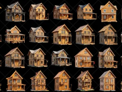 134 Transparent Wooden House Game Asset Texture