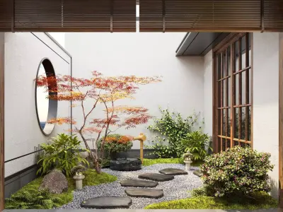 Japanese style garden courtyard 3D model