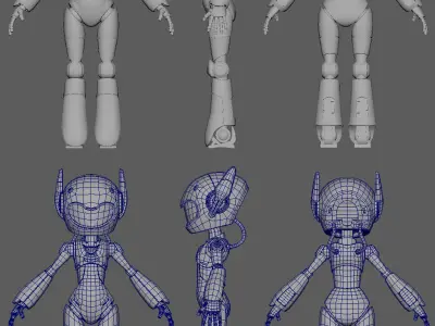 Female Robot Rigged 3D model Low-poly 3D model