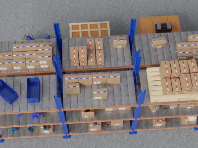 Realistic 3D model of Warehouse Shelf with Pallets Boxes 3D model