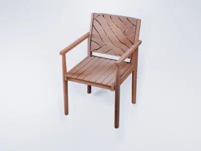 Low Poly Wooden Garden Chair - Outdoor Visualization Prop 3D model