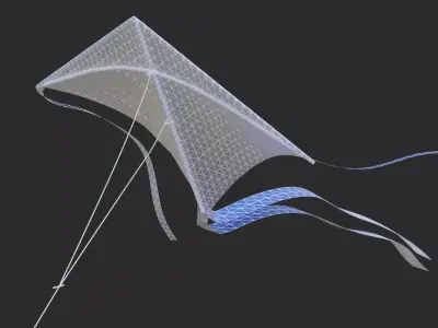 Animated Kite Model with String Looping 360-Frame Animation 3D model