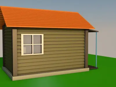 Low poly house on grassy field Low-poly 3D model