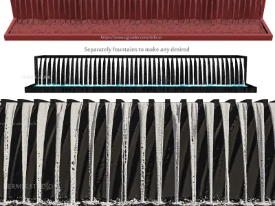 3 Waterfall fountains wide rock panel 3D model