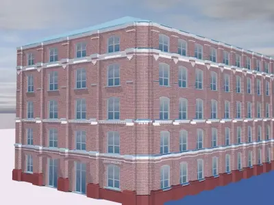 Office brick building with windows Low-poly 3D model