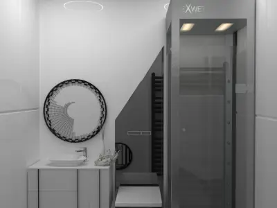 capsule futuristic bedroom with circular window 3D model