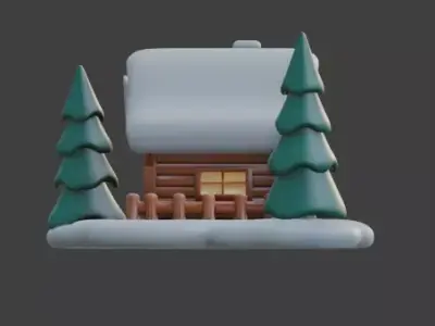 Cozy Winter Christmas Log Cabin 3D Model Low-poly 3D model