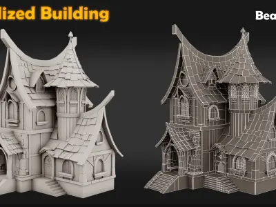 Stylized Building-Base Mesh Low-poly 3D model