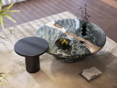 Modern Round Marble Coffee Table Set 3D model purchase