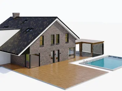 Large cottage with a canopy and a swimming pool 3D model