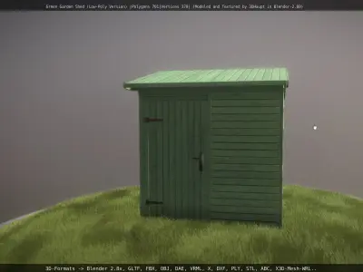 Green Garden Shed Low-poly 3D model