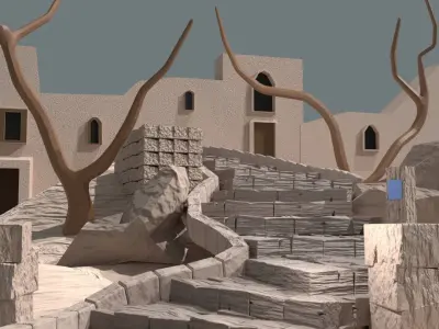Desert Scene Temple-Old City Stairs Low-poly 3D model