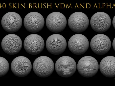 40 skin brushes-Zbrush and Blender Brush-Creature brush 3D model