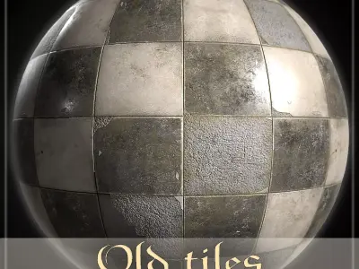 Old black and white tiles PBR Texture
