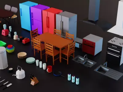 Low poly kitchen set 1 sink with two bowls Low-poly 3D model