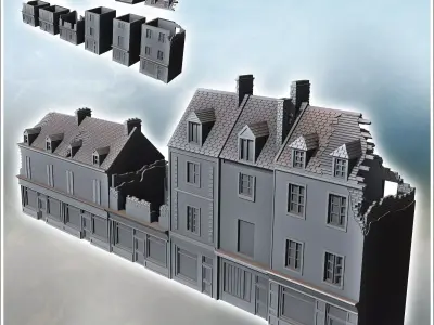 Set of damaged modern multi-story buildings with ground-floor sh 3D print model purchase