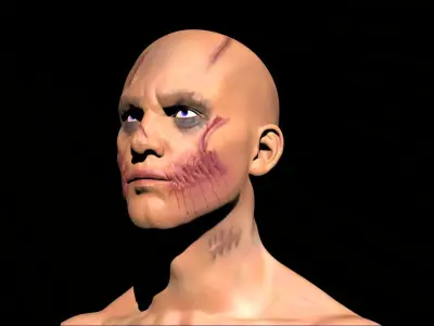 Maniac bald man with eyes Low-poly 3D model