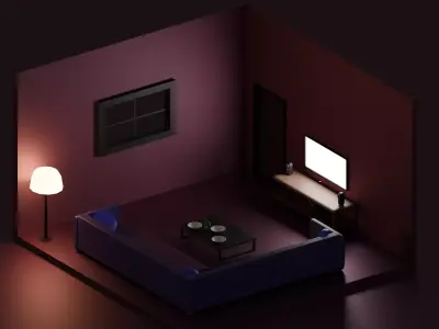 Living Room Low-poly 3D model 2