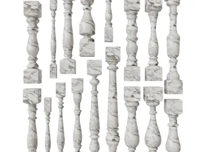 Baluster and railing fence of stairs pack 01 3D model