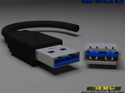 USB MODEL 3 Type A MALE E FEMALE Low-poly 3D model