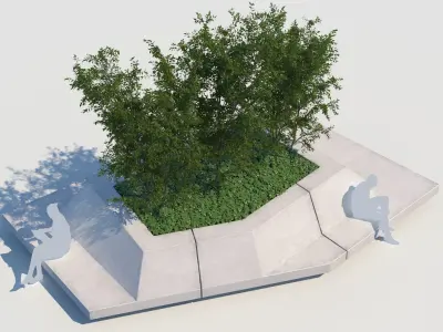 street bench and trees wind animation 3D model