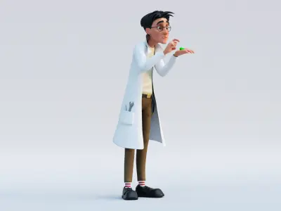 Scientist Cartoon Man Character Rigged 3D model