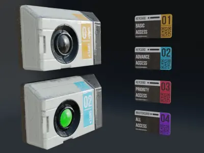 Sci-fi Keycard and Scanner for Doors Low-poly 3D model