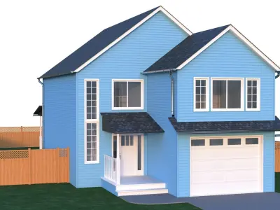 House with fence Low-poly 3D model