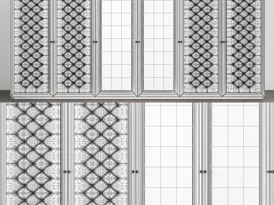 Large 6 Door Button Upholstered Fitted Wardrobe 3d model Low-poly 3D model