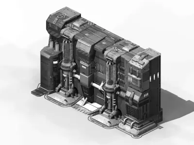 Sci Fi Building-connecting wall 02 3D model