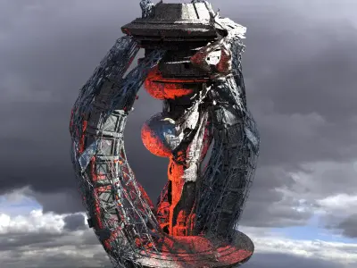 Hive terraformed city Alien Tower  Low-poly 3D model