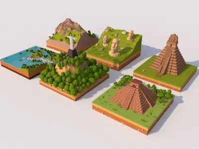 Cartoon Low Poly South America Landmarks Pack  Low-poly 3D model